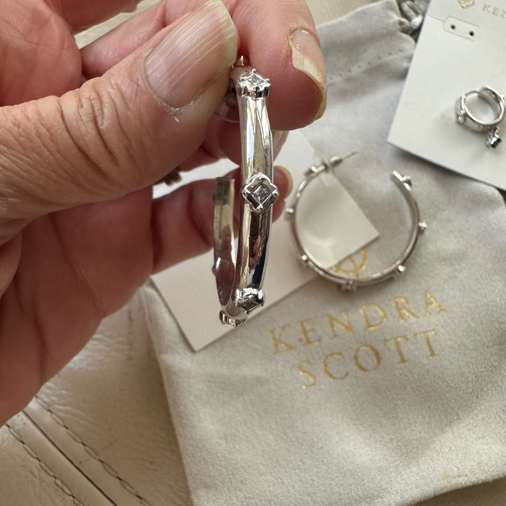 Kendra Scott Silver Hoop Earrings Set with Stud Accents - Picture 3 of 4